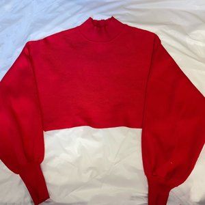 AKIRA Red Cropped Mock Neck Sweater
